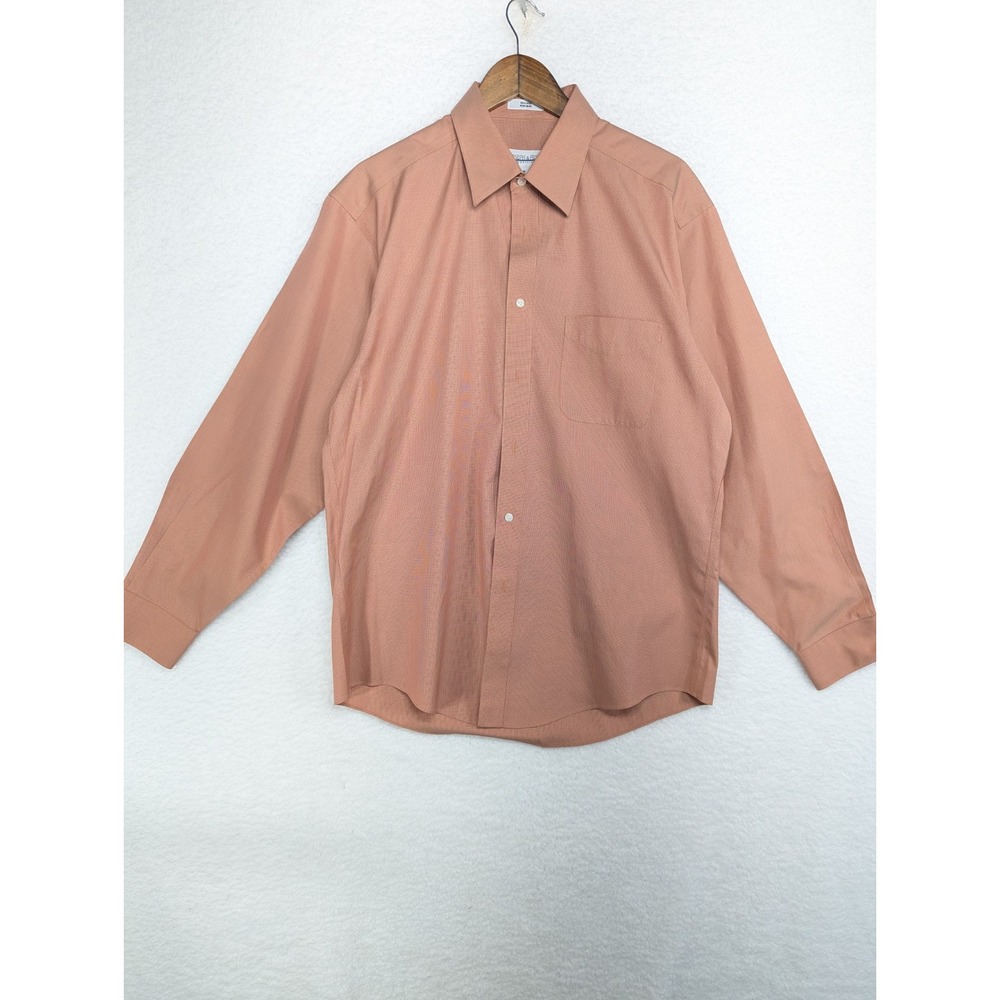 Joseph & Feiss Mens Shirt Salmon Tan Long Sleeve Button Up Pocket 80s 2 Ply L 16